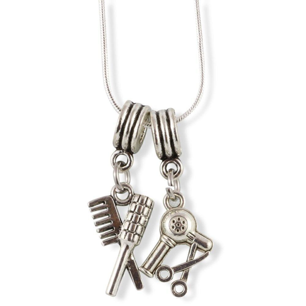 Hair Stylist Brush Comb Hair Dryer Snake Chain Necklace